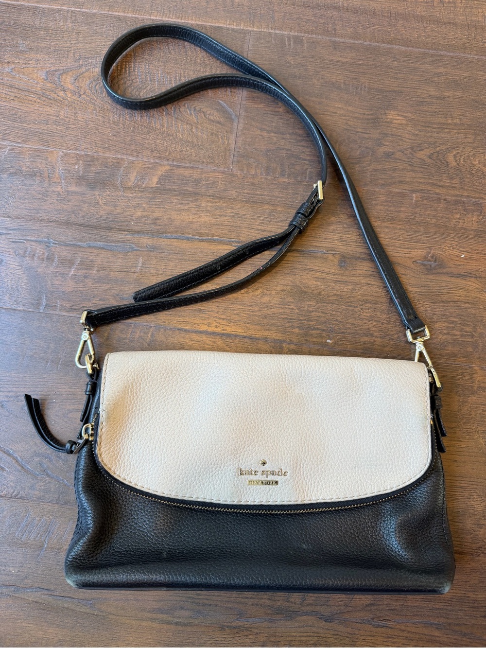 kate spade Black and Cream Leather Crossbody